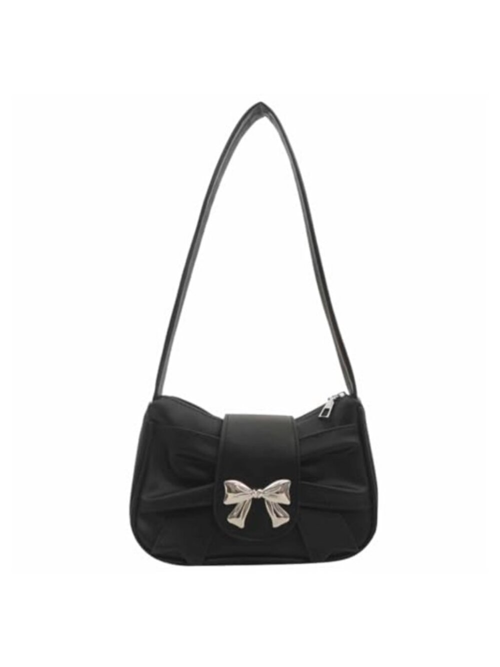 Bow Shoulder Bag Small Leather Y2K Purse with Zipper